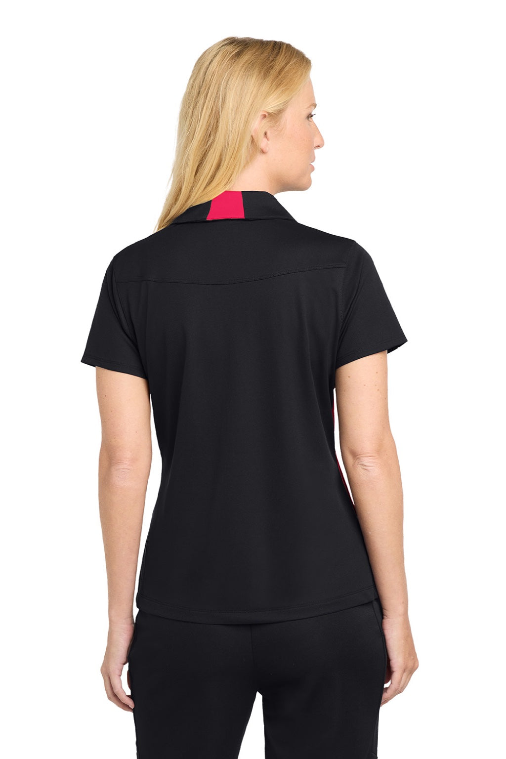 Sport-Tek LST655 Womens Sport-Wick Moisture Wicking Short Sleeve Polo Shirt Black/Deep Red Model Back