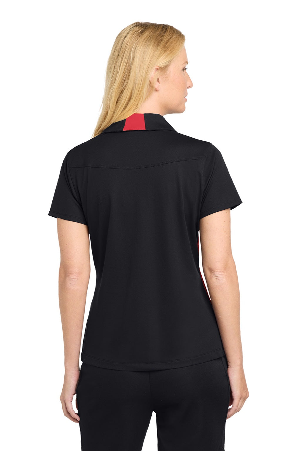 Sport-Tek LST655 Womens Sport-Wick Moisture Wicking Short Sleeve Polo Shirt Black/True Red Model Back