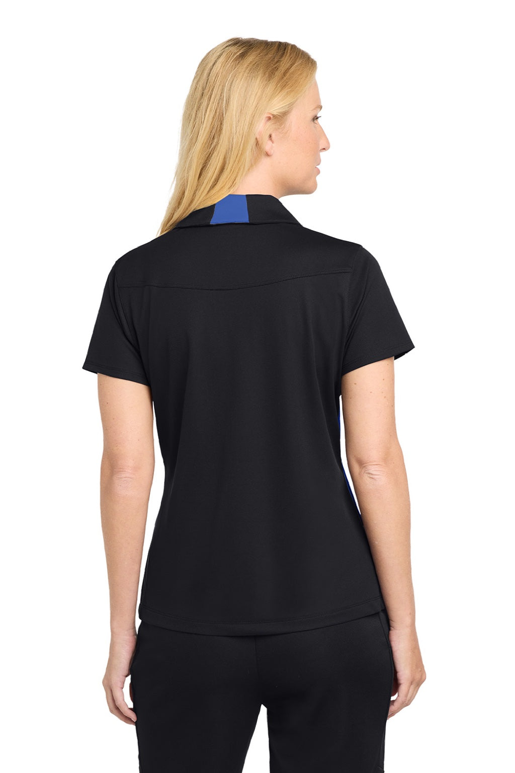 Sport-Tek LST655 Womens Sport-Wick Moisture Wicking Short Sleeve Polo Shirt Black/True Royal Blue Model Back