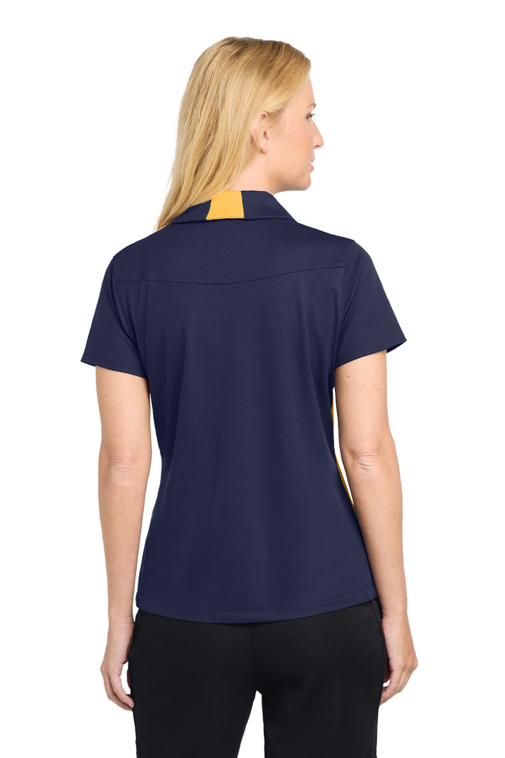 Sport-Tek LST655 Womens Sport-Wick Moisture Wicking Short Sleeve Polo Shirt True Navy Blue/Gold Model Back