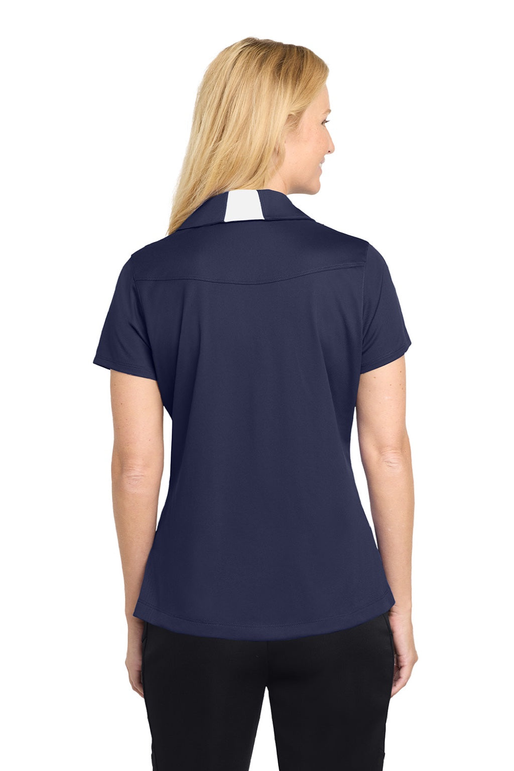 Sport-Tek LST655 Womens Sport-Wick Moisture Wicking Short Sleeve Polo Shirt True Navy Blue/White Model Back