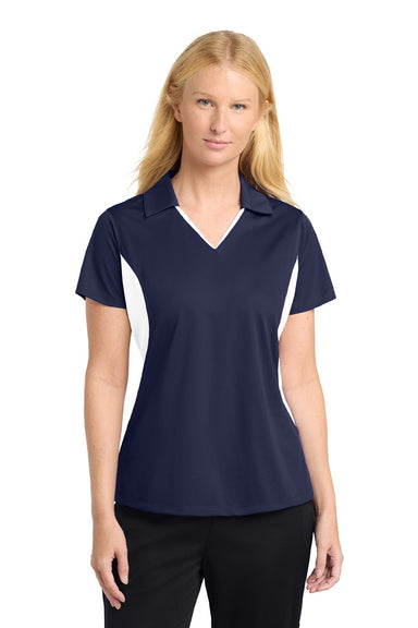 Sport-Tek LST655 Womens Sport-Wick Moisture Wicking Short Sleeve Polo Shirt True Navy Blue/White Model Front