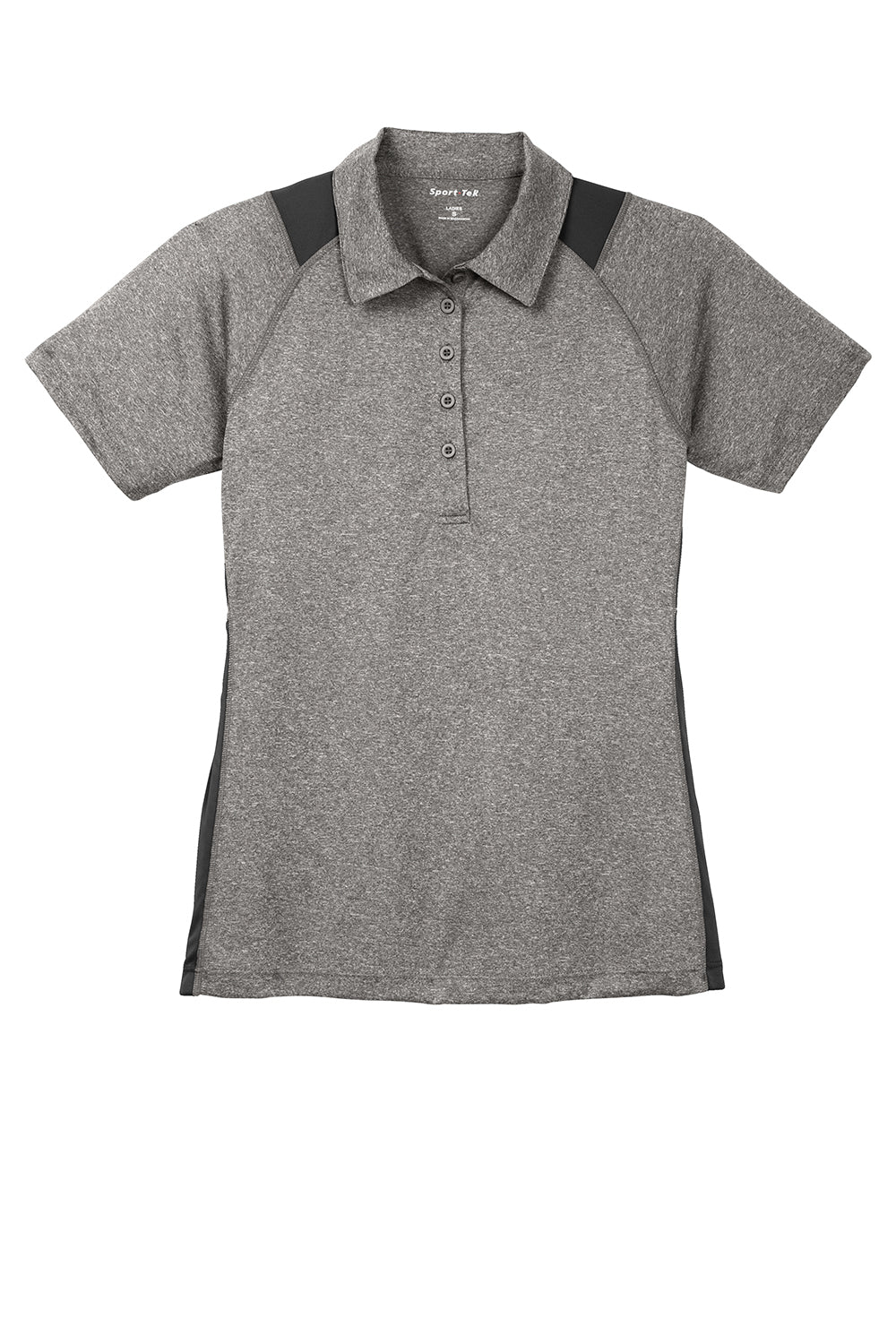 Sport-Tek LST665 Womens Heather Contender Moisture Wicking Short Sleeve Polo Shirt Heather Vintage Grey/Black Flat Front
