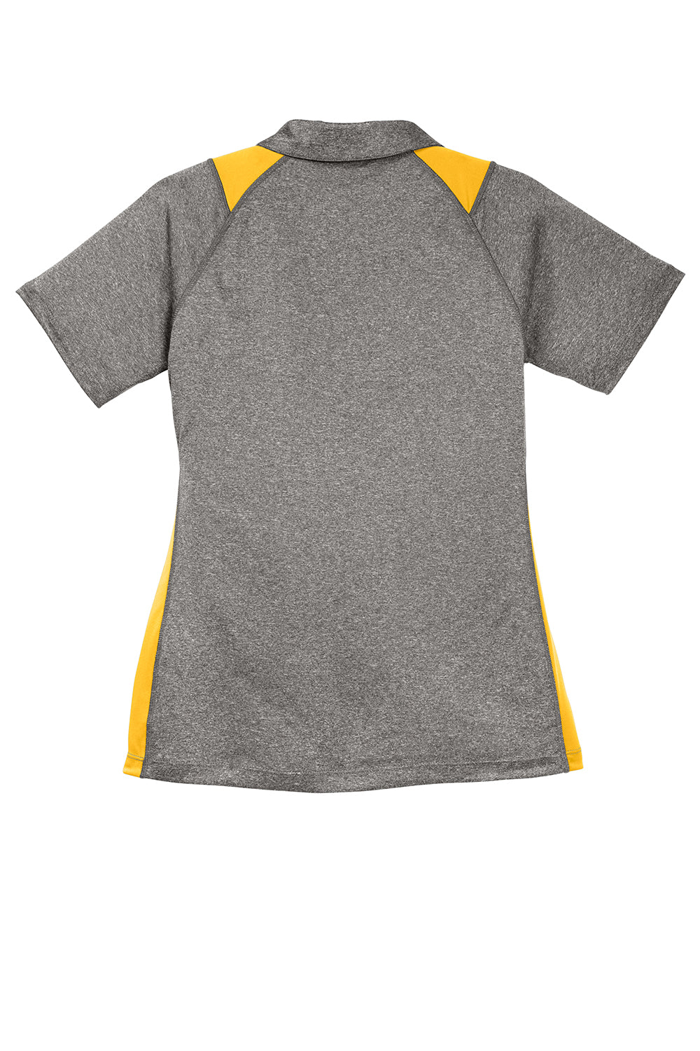 Sport-Tek LST665 Womens Heather Contender Moisture Wicking Short Sleeve Polo Shirt Heather Vintage Grey/Gold Flat Back