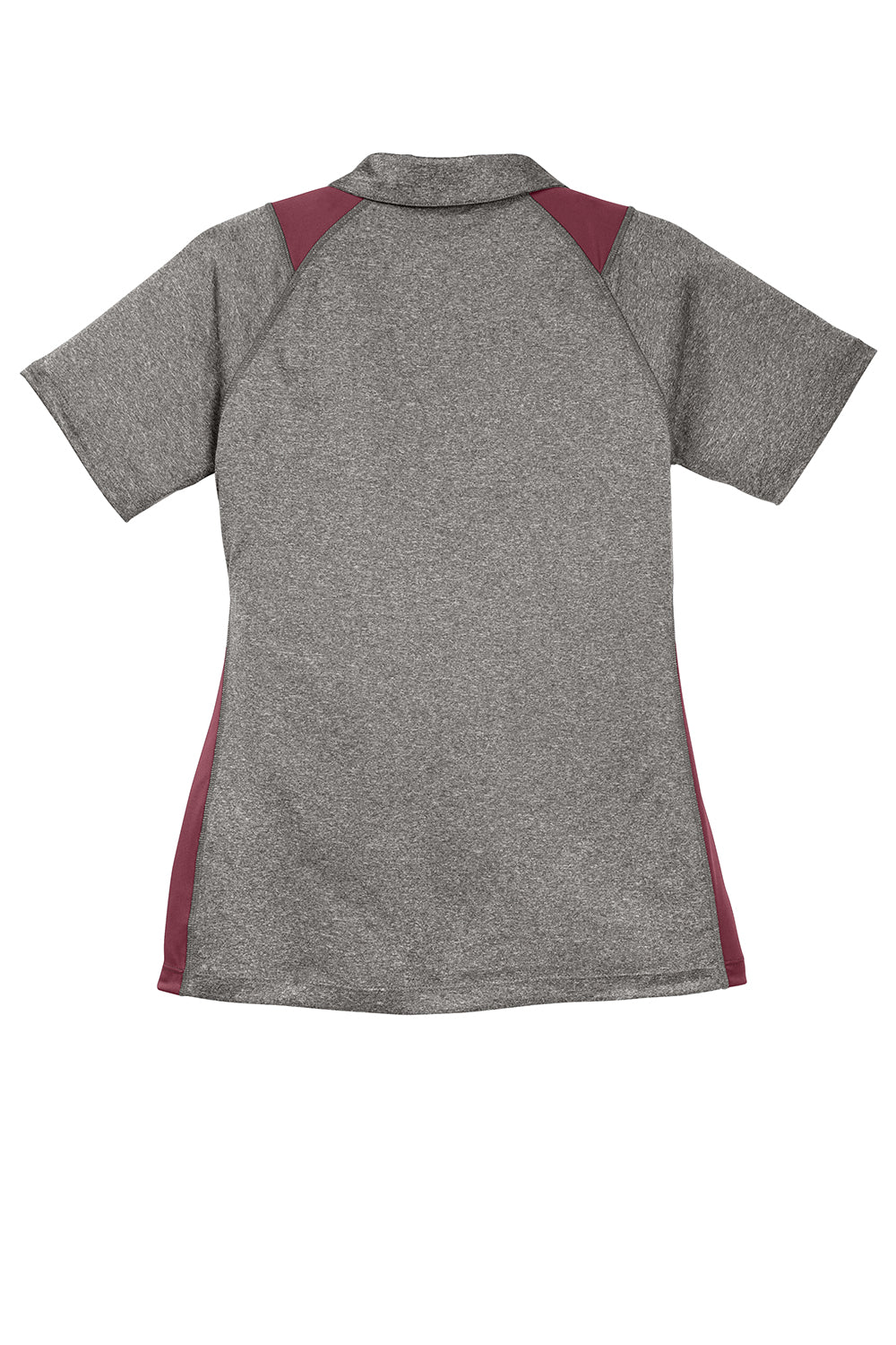 Sport-Tek LST665 Womens Heather Contender Moisture Wicking Short Sleeve Polo Shirt Heather Vintage Grey/Maroon Flat Back