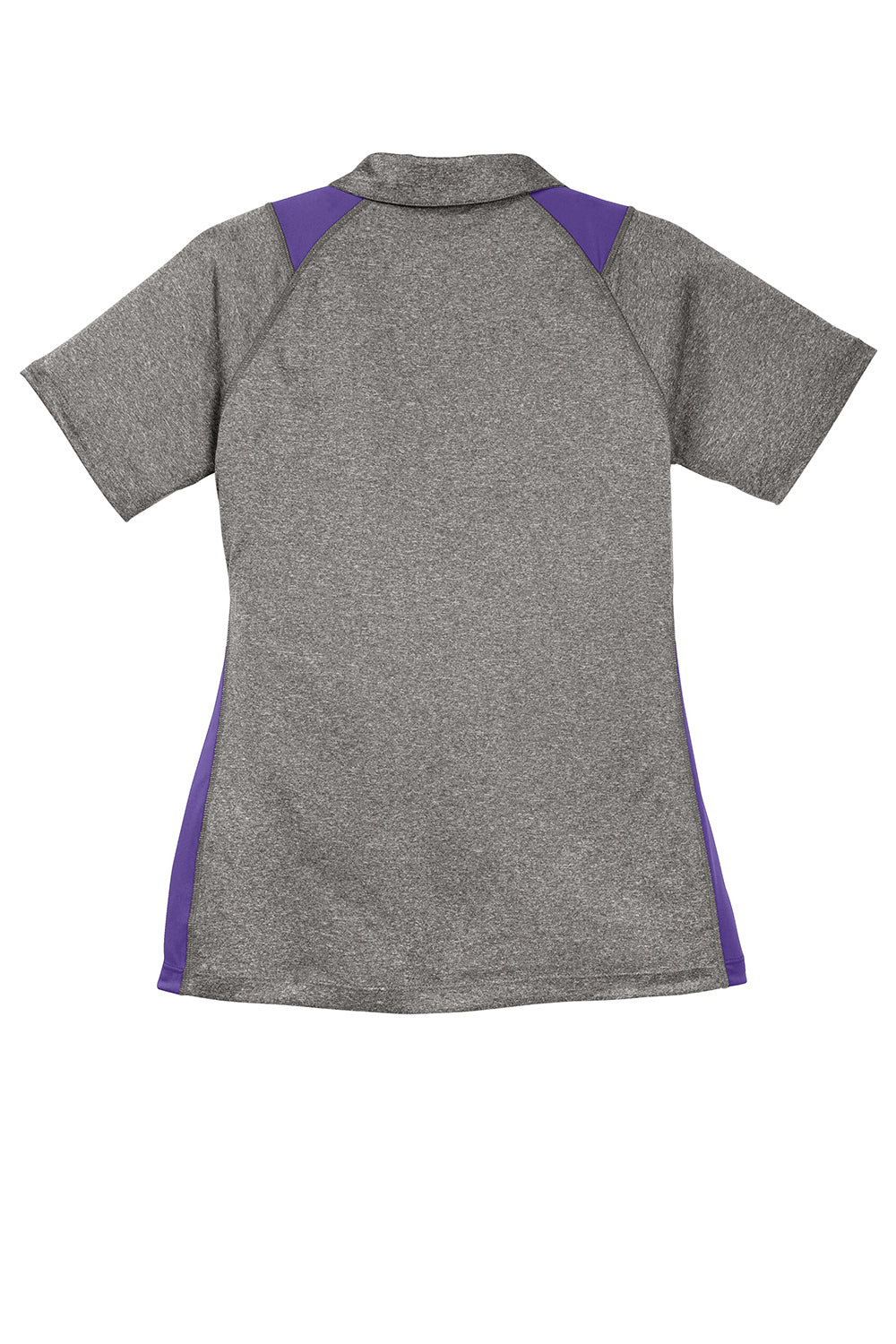 Sport-Tek LST665 Womens Heather Contender Moisture Wicking Short Sleeve Polo Shirt Heather Vintage Grey/Purple Flat Back