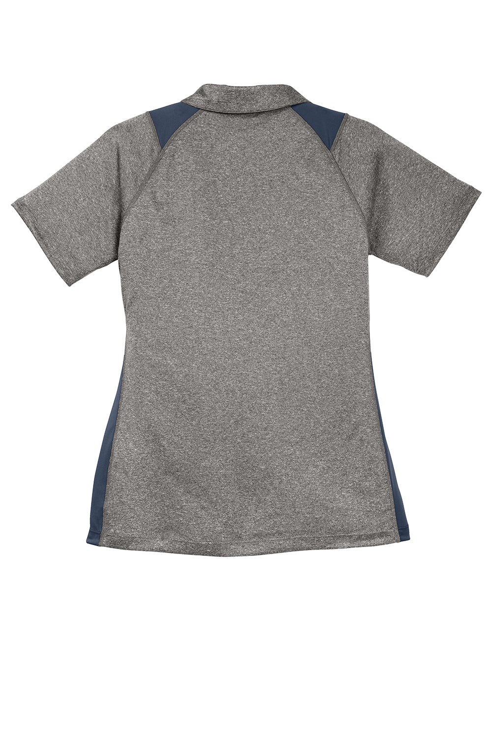 Sport-Tek LST665 Womens Heather Contender Moisture Wicking Short Sleeve Polo Shirt Heather Vintage Grey/True Navy Blue Flat Back