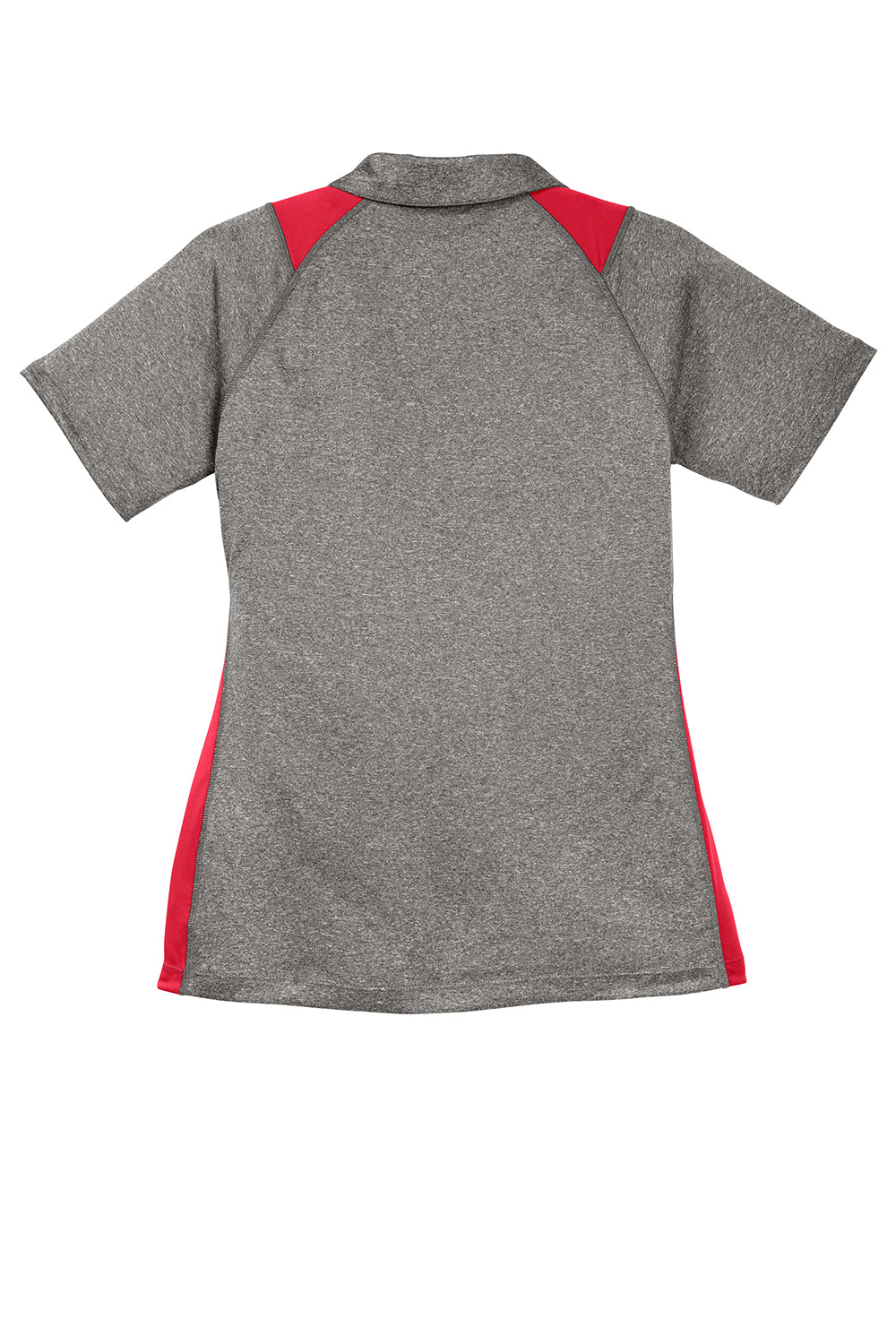 Sport-Tek LST665 Womens Heather Contender Moisture Wicking Short Sleeve Polo Shirt Heather Vintage Grey/True Red Flat Back