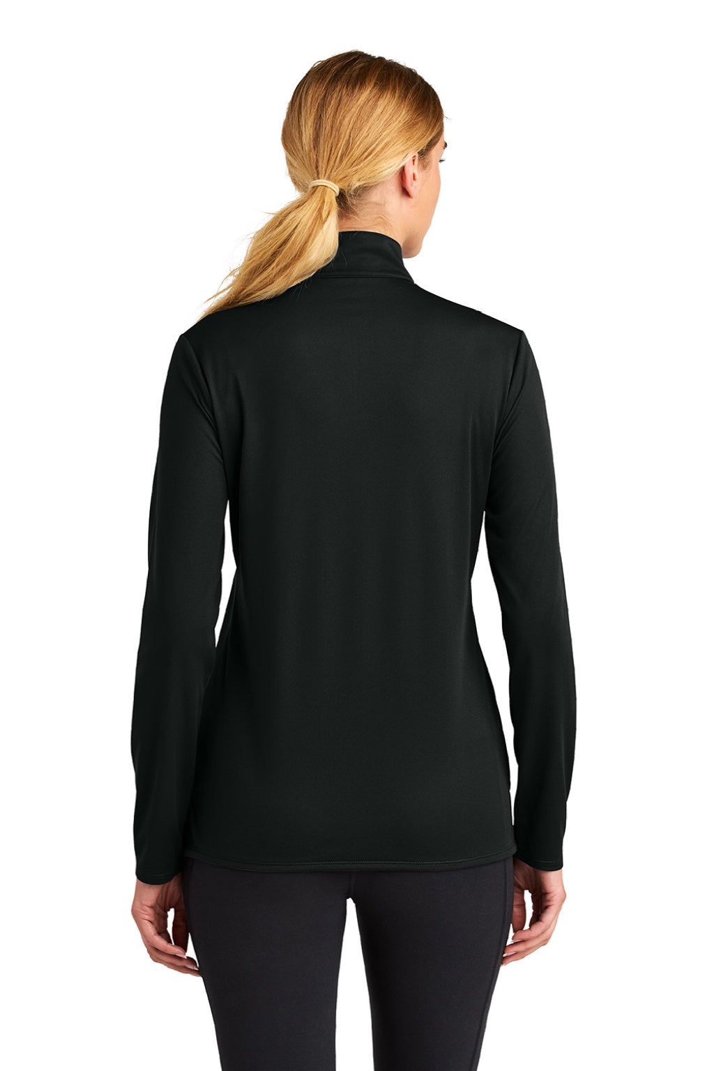 Sport-Tek LST672 Womens Micropique Sport-Wick 1/4 Zip Sweatshirt Black Model Back