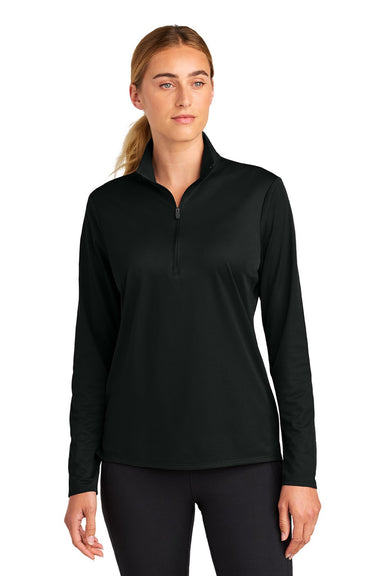Sport-Tek LST672 Womens Micropique Sport-Wick 1/4 Zip Sweatshirt Black Model Front