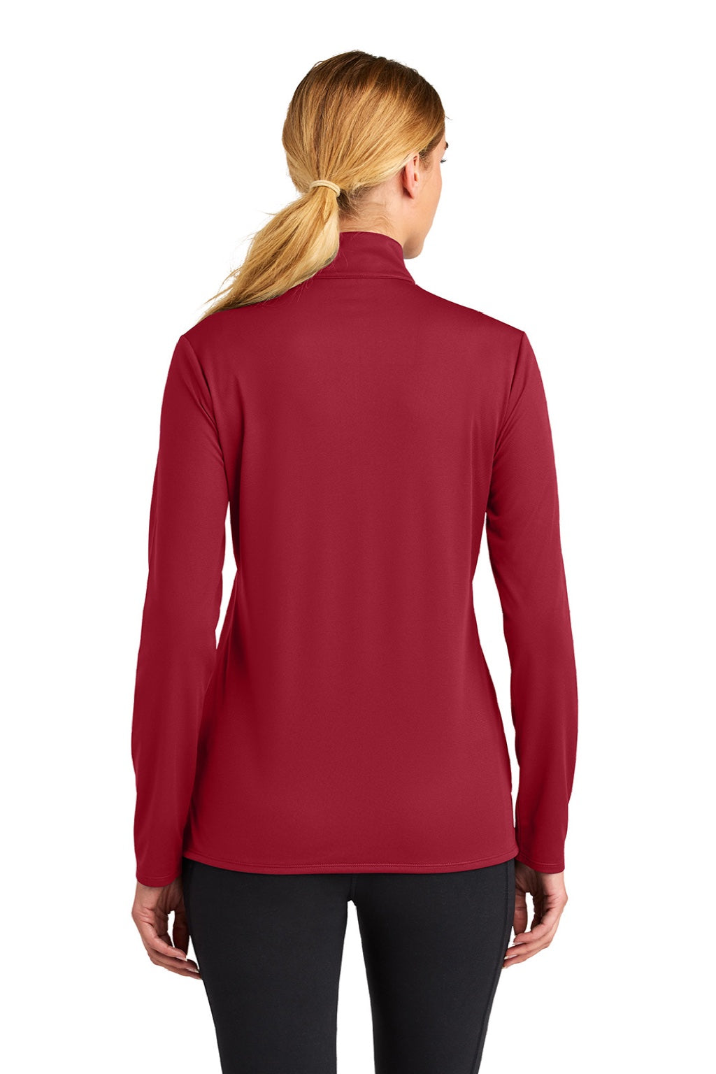 Sport-Tek LST672 Womens Micropique Sport-Wick 1/4 Zip Sweatshirt Deep Red Model Back