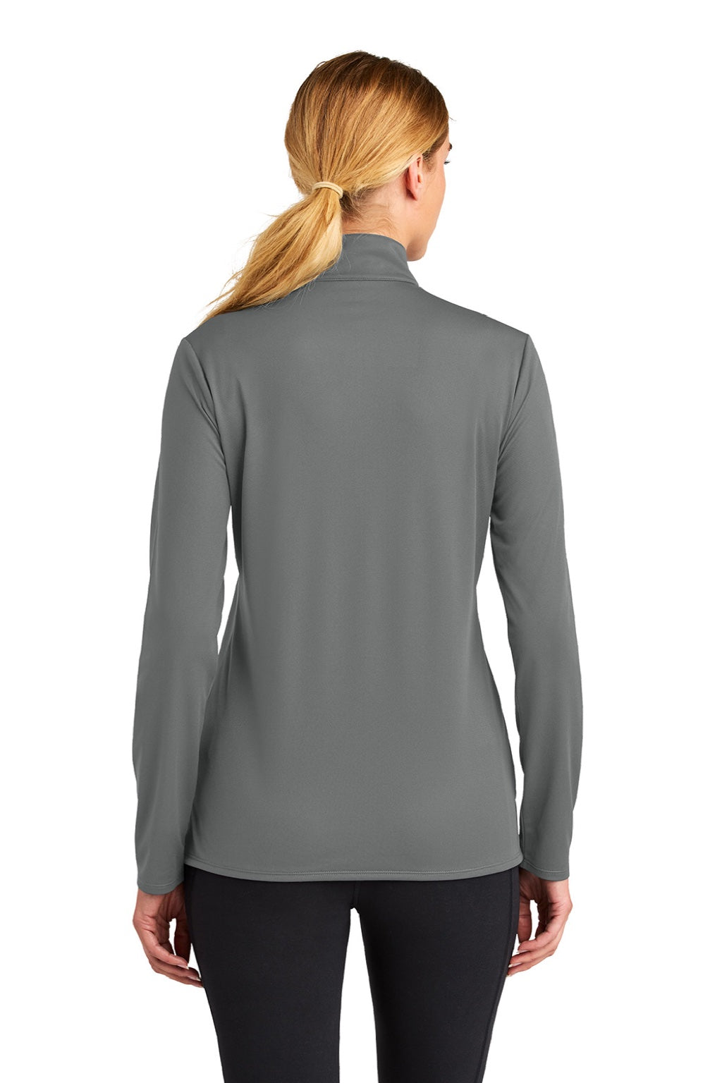 Sport-Tek LST672 Womens Micropique Sport-Wick 1/4 Zip Sweatshirt Concrete Grey Model Back