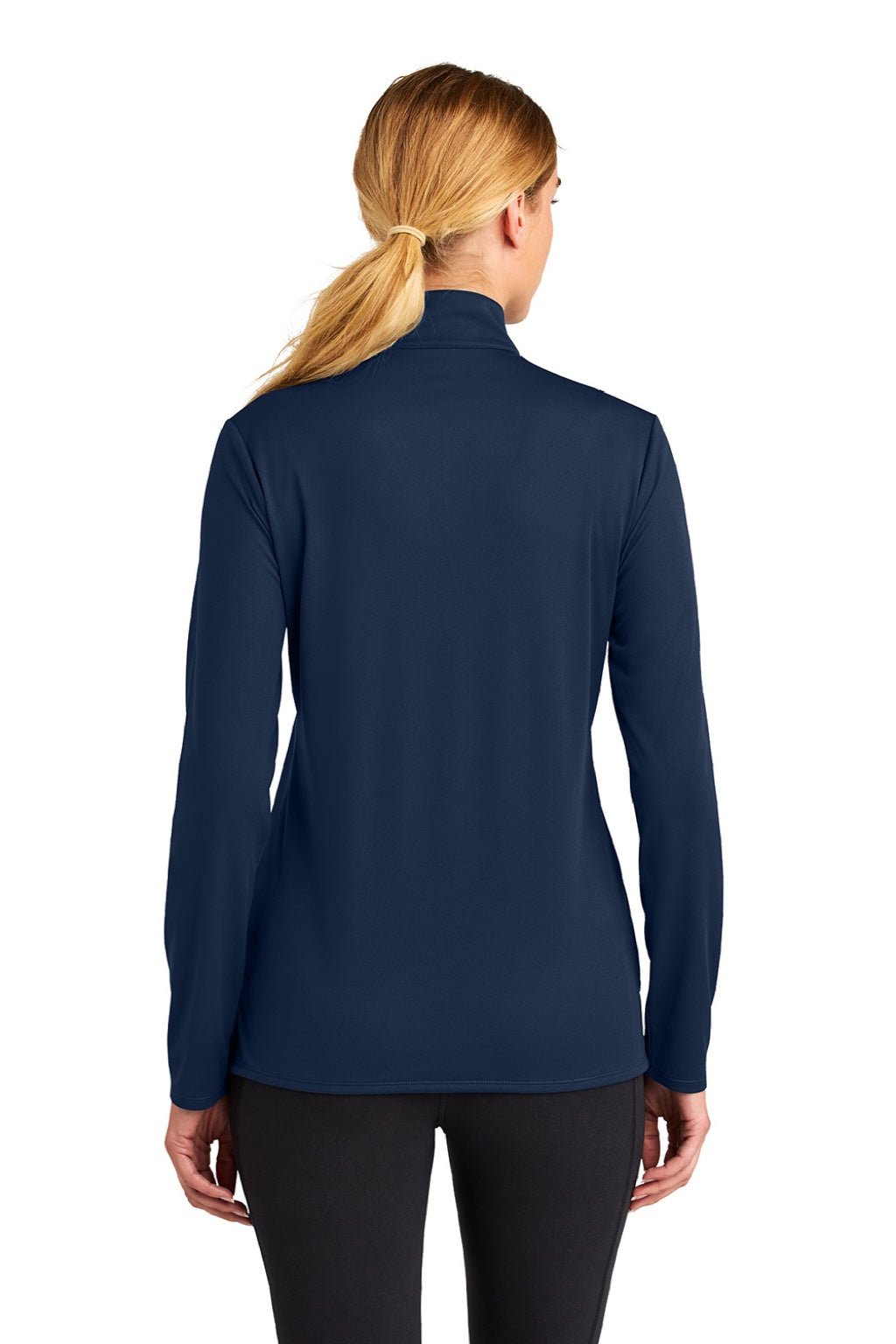 Sport-Tek LST672 Womens Micropique Sport-Wick 1/4 Zip Sweatshirt True Navy Blue Model Back