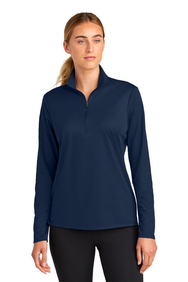 Sport-Tek LST672 Womens Micropique Sport-Wick 1/4 Zip Sweatshirt True Navy Blue Model Front