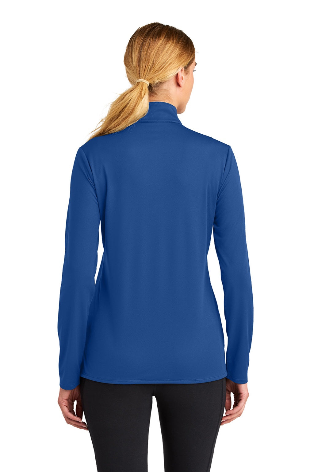 Sport-Tek LST672 Womens Micropique Sport-Wick 1/4 Zip Sweatshirt True Royal Blue Model Back