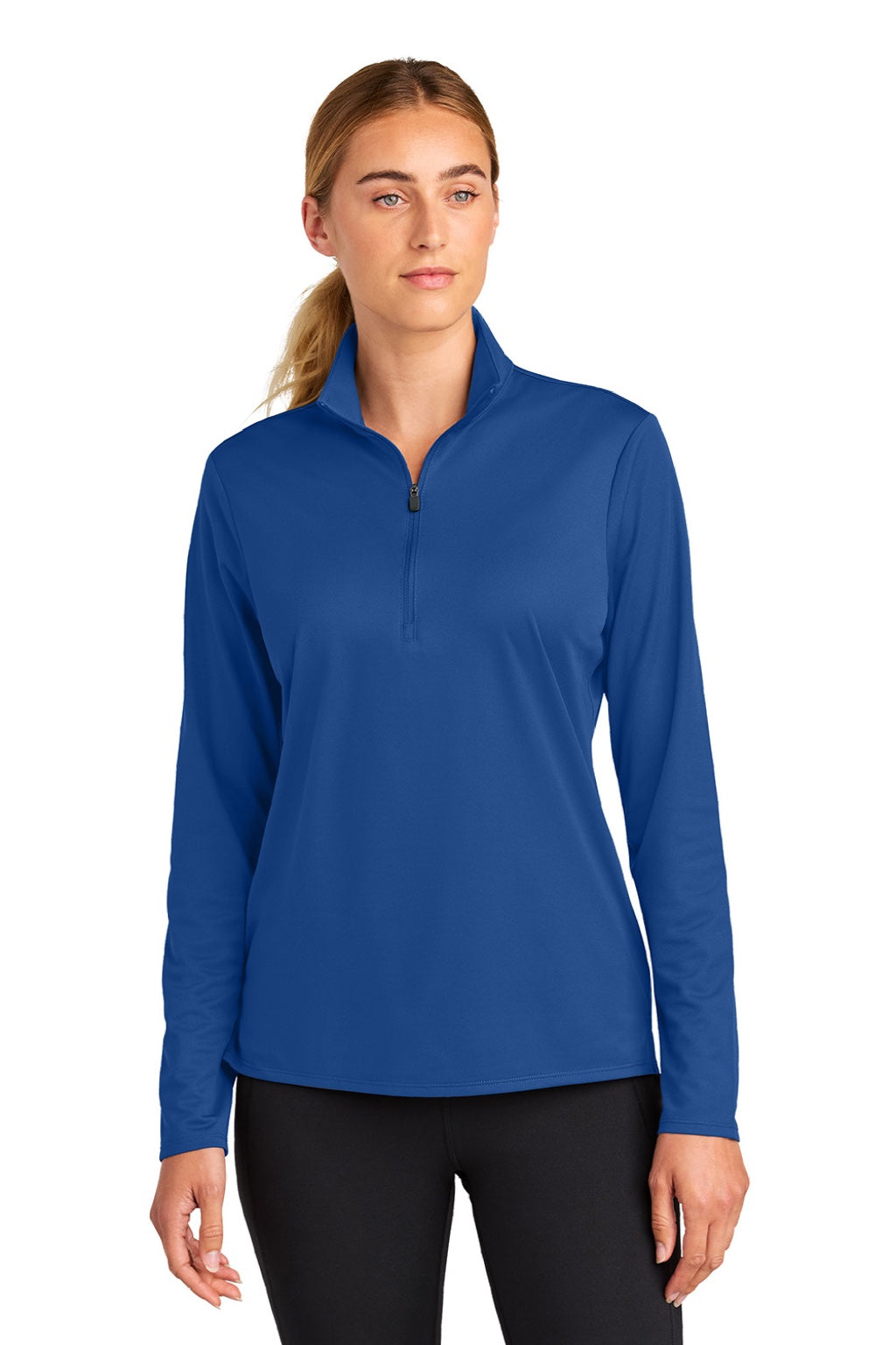 Sport-Tek LST672 Womens Micropique Sport-Wick 1/4 Zip Sweatshirt True Royal Blue Model Front