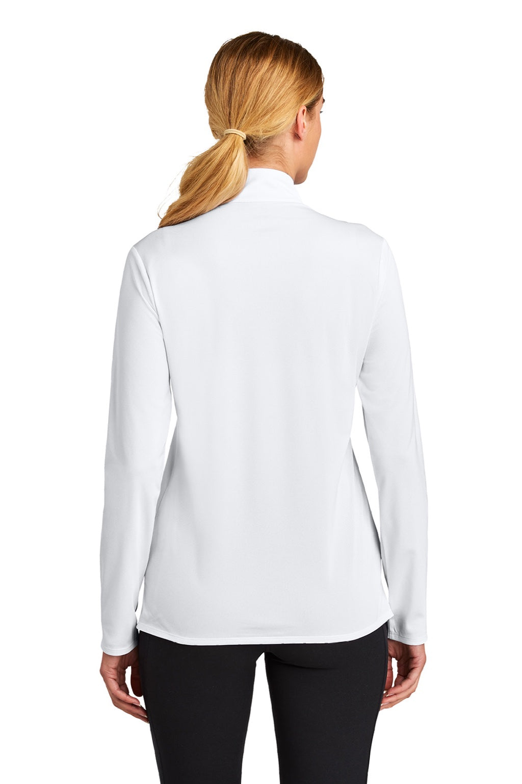 Sport-Tek LST672 Womens Micropique Sport-Wick 1/4 Zip Sweatshirt White Model Back