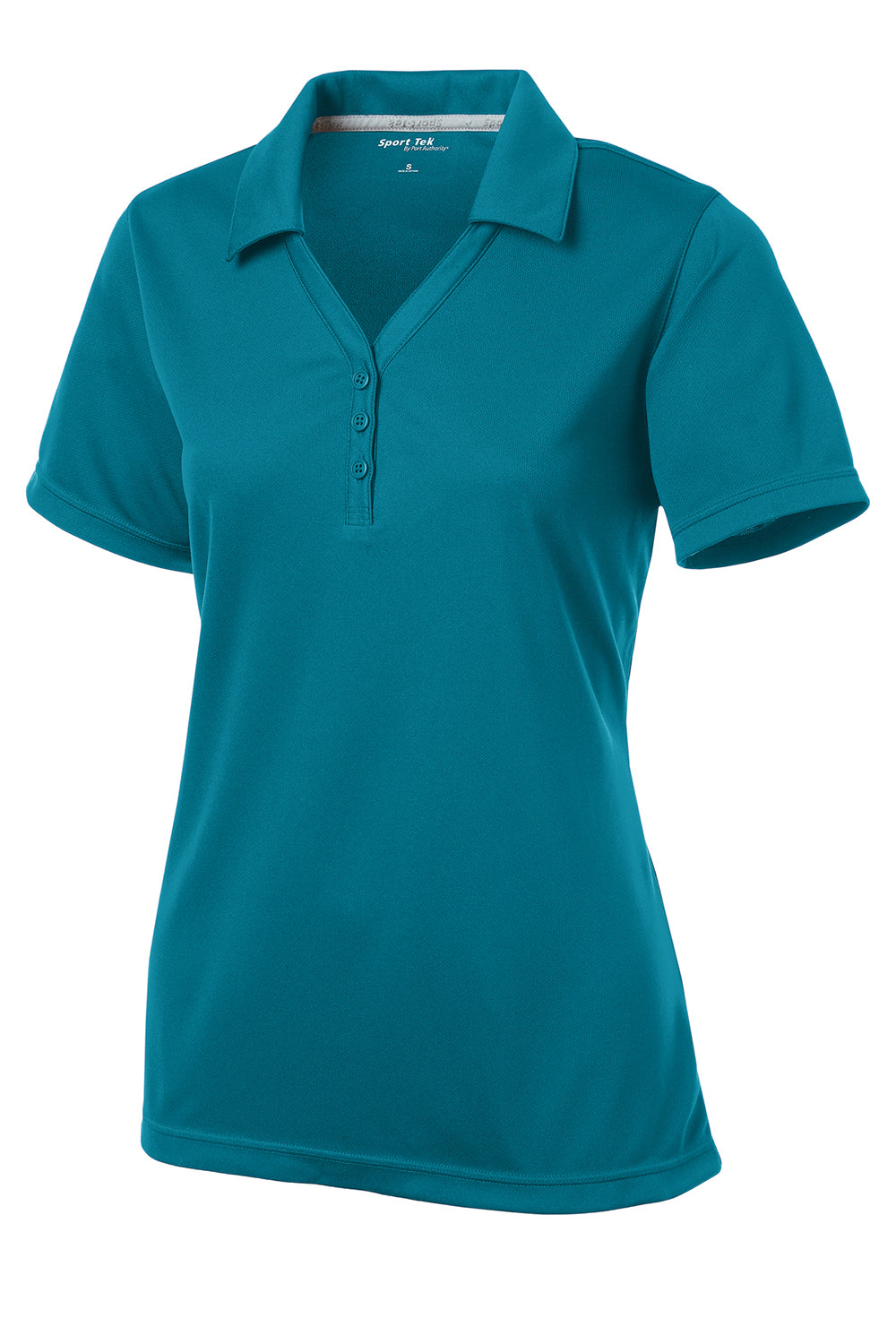 Sport-Tek LST680 Womens Micro-Mesh Moisture Wicking Short Sleeve Polo Shirt Blue Wake Flat Front