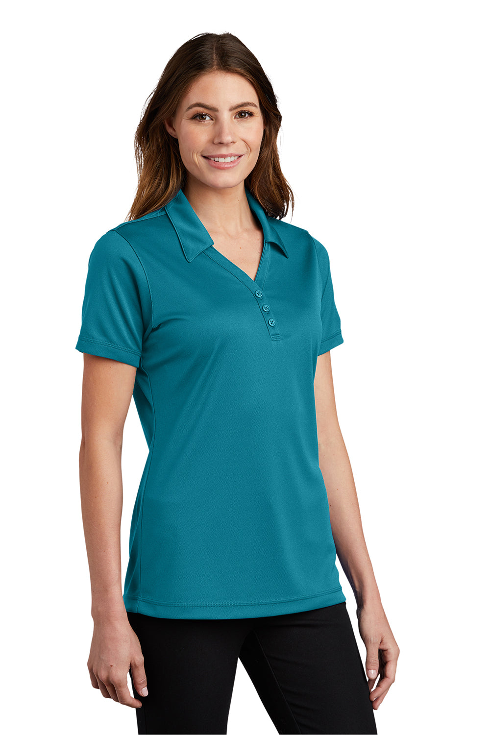 Sport-Tek LST680 Womens Micro-Mesh Moisture Wicking Short Sleeve Polo Shirt Blue Wake Model 3q