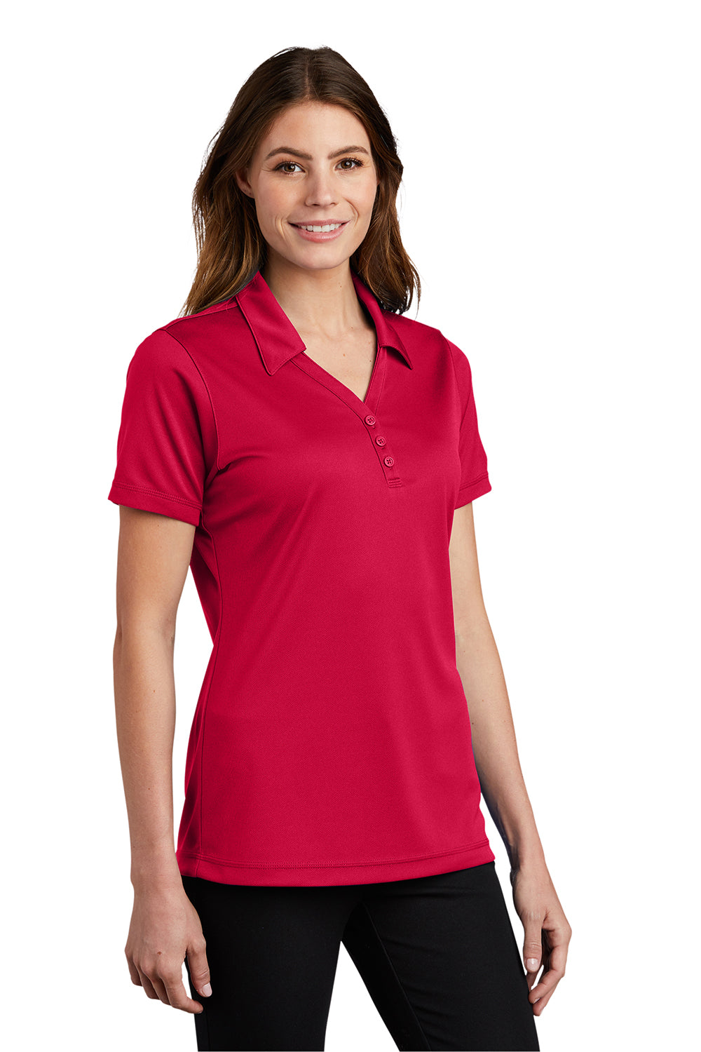 Sport-Tek LST680 Womens Micro-Mesh Moisture Wicking Short Sleeve Polo Shirt True Red Model 3q