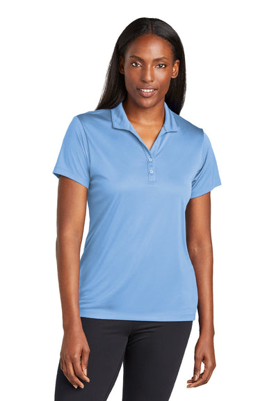 Sport-Tek LST725 Womens Moisture Wicking Re-Compete Short Sleeve Polo Shirt Carolina Blue Model Front