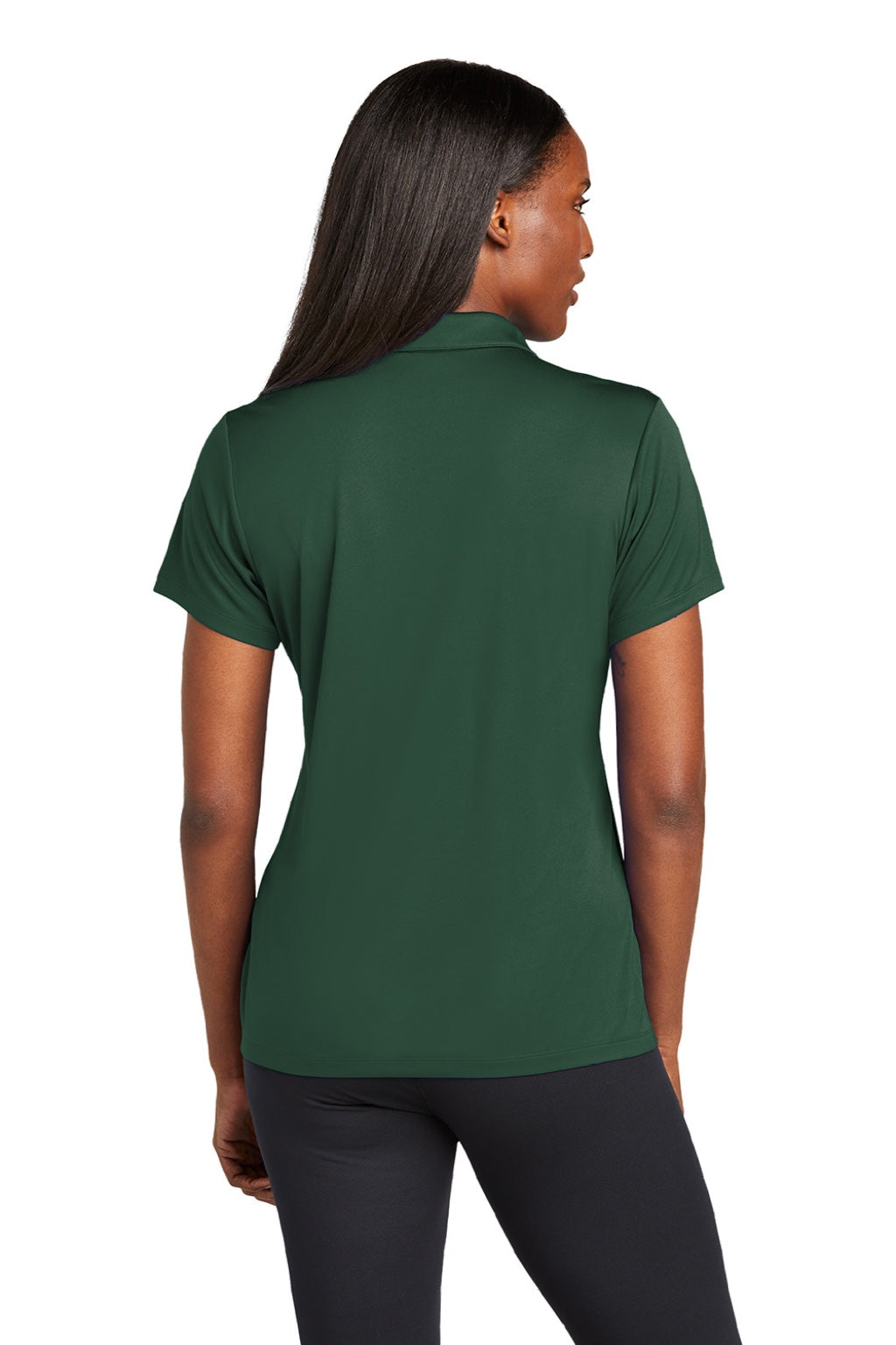 Sport-Tek LST725 Womens Moisture Wicking Re-Compete Short Sleeve Polo Shirt Forest Green Model Back