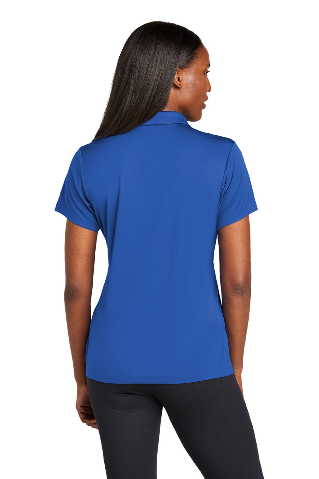 Sport-Tek LST725 Womens Moisture Wicking Re-Compete Short Sleeve Polo Shirt True Royal Blue Model Back