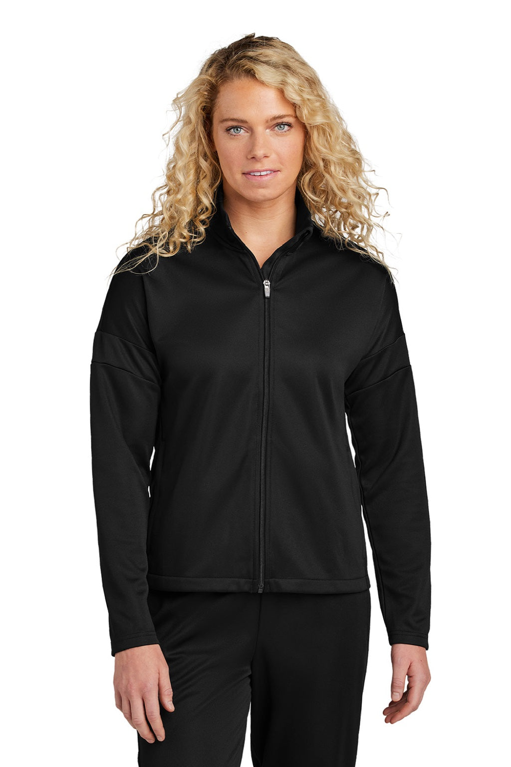 Sport-Tek LST800 Womens Moisture Wicking Travel Full Zip Jacket Black Model Front
