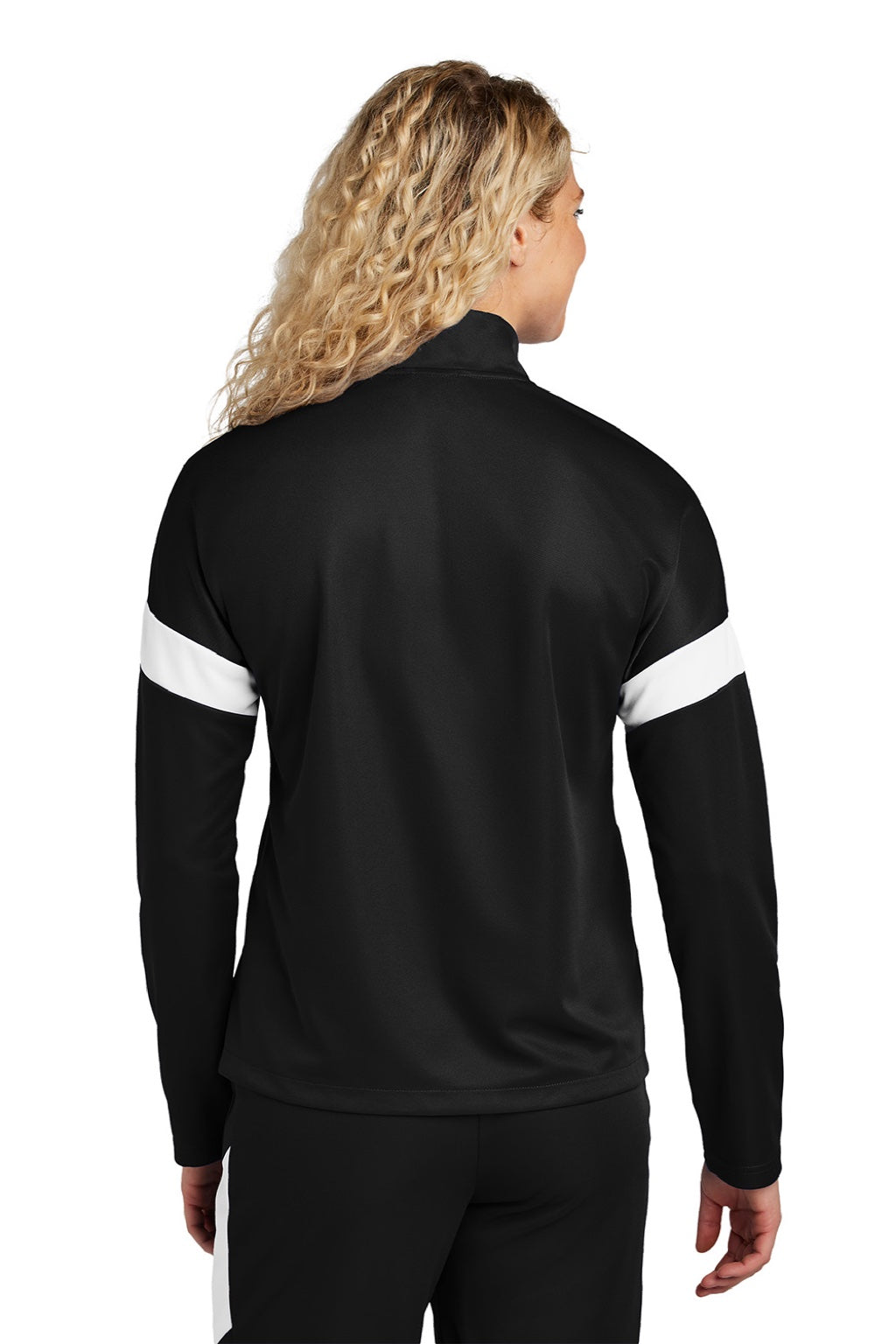 Sport-Tek LST800 Womens Moisture Wicking Travel Full Zip Jacket Black/White Model Back