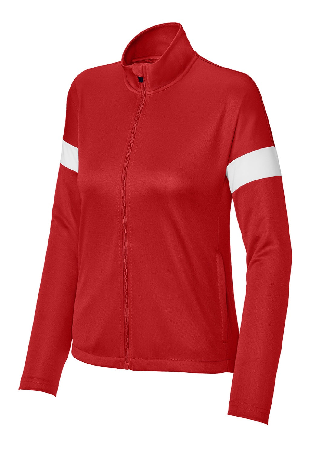 Sport-Tek LST800 Womens Moisture Wicking Travel Full Zip Jacket Deep Red/White Flat Front