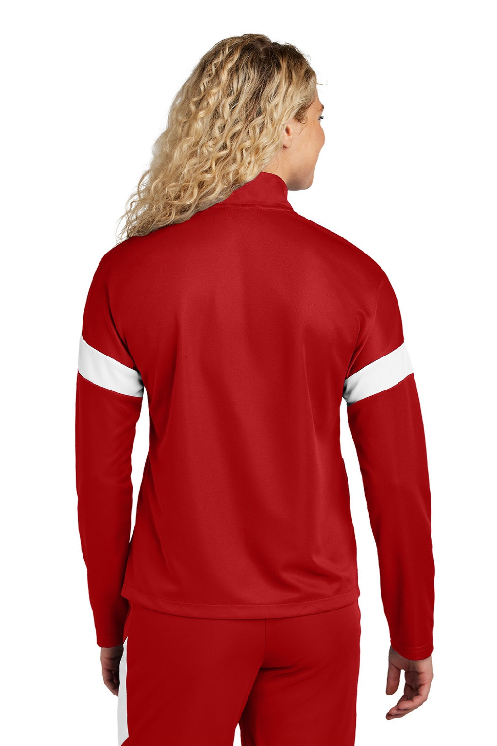 Sport-Tek LST800 Womens Moisture Wicking Travel Full Zip Jacket Deep Red/White Model Back