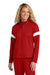 Sport-Tek LST800 Womens Moisture Wicking Travel Full Zip Jacket Deep Red/White Model Front