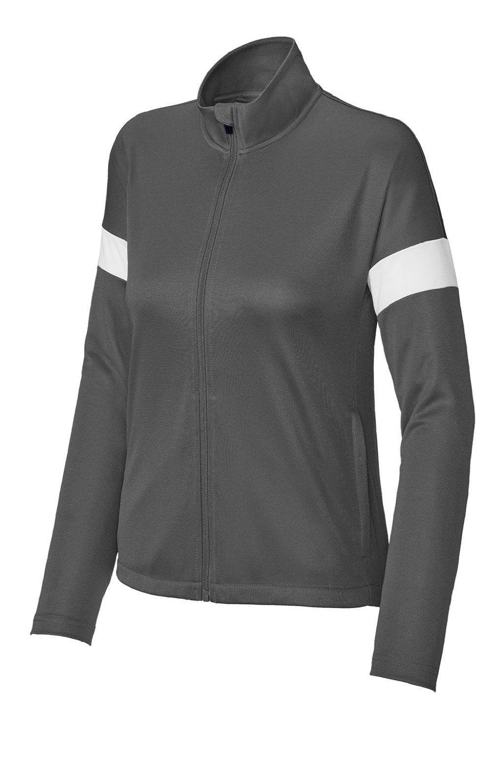 Sport-Tek LST800 Womens Moisture Wicking Travel Full Zip Jacket Iron Grey/White Flat Front