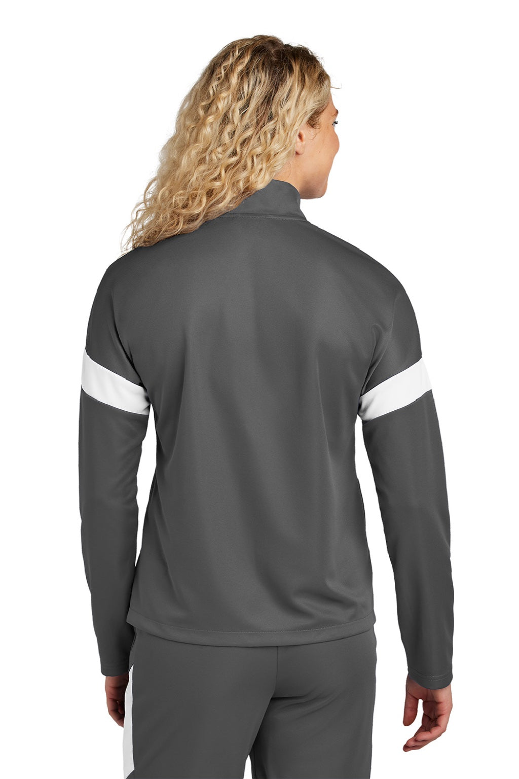 Sport-Tek LST800 Womens Moisture Wicking Travel Full Zip Jacket Iron Grey/White Model Back