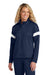 Sport-Tek LST800 Womens Moisture Wicking Travel Full Zip Jacket True Navy Blue/White Model Front