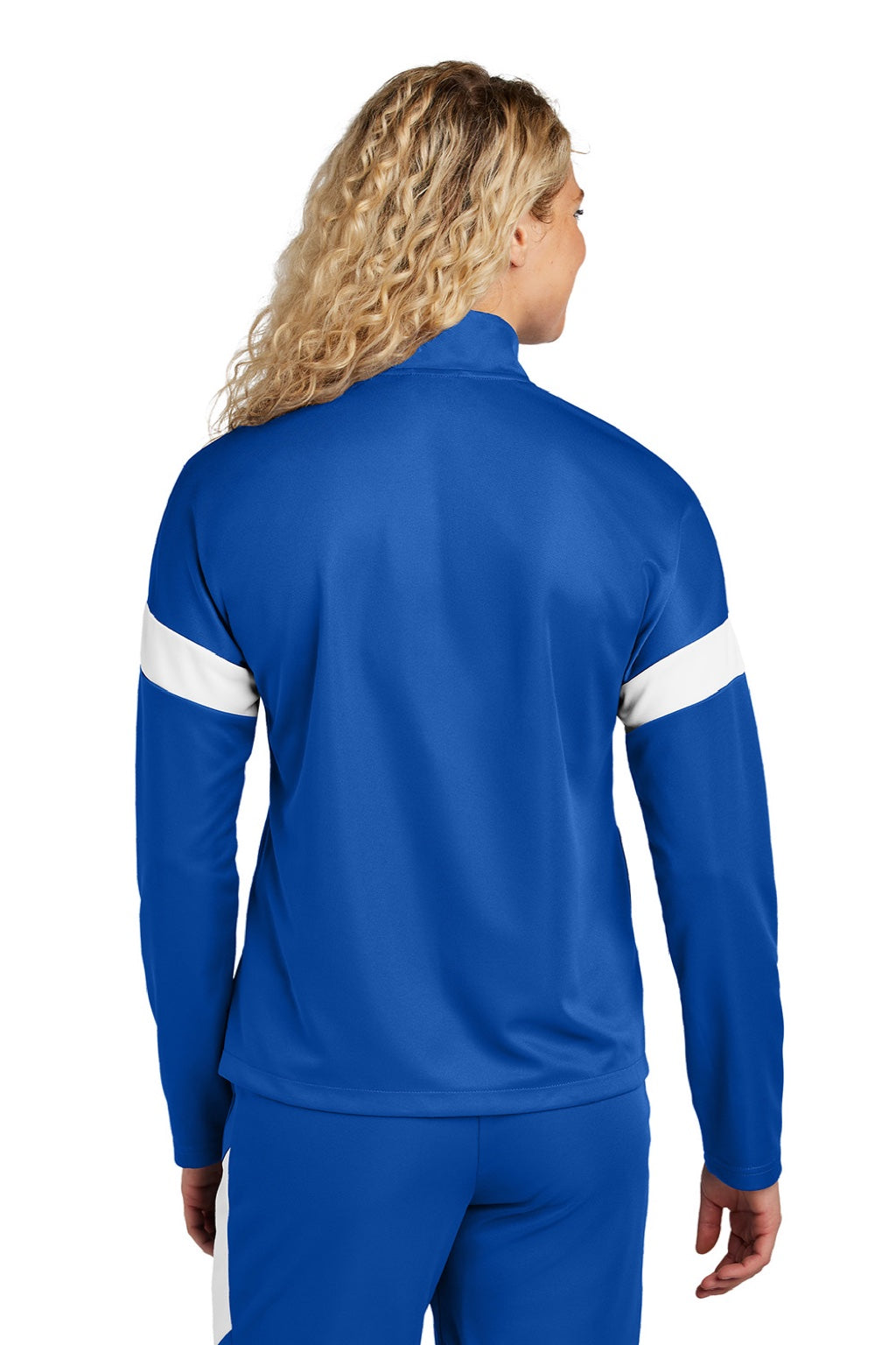 Sport-Tek LST800 Womens Moisture Wicking Travel Full Zip Jacket True Royal Blue/White Model Back