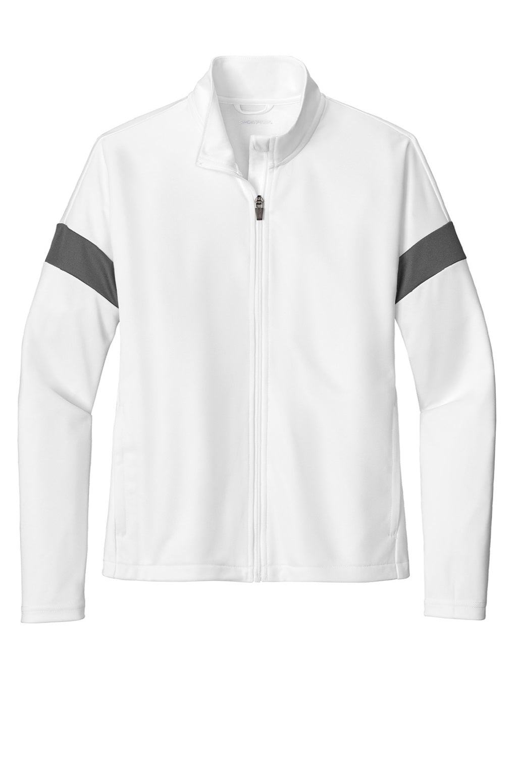Sport-Tek LST800 Womens Moisture Wicking Travel Full Zip Jacket White/Iron Grey Flat Front