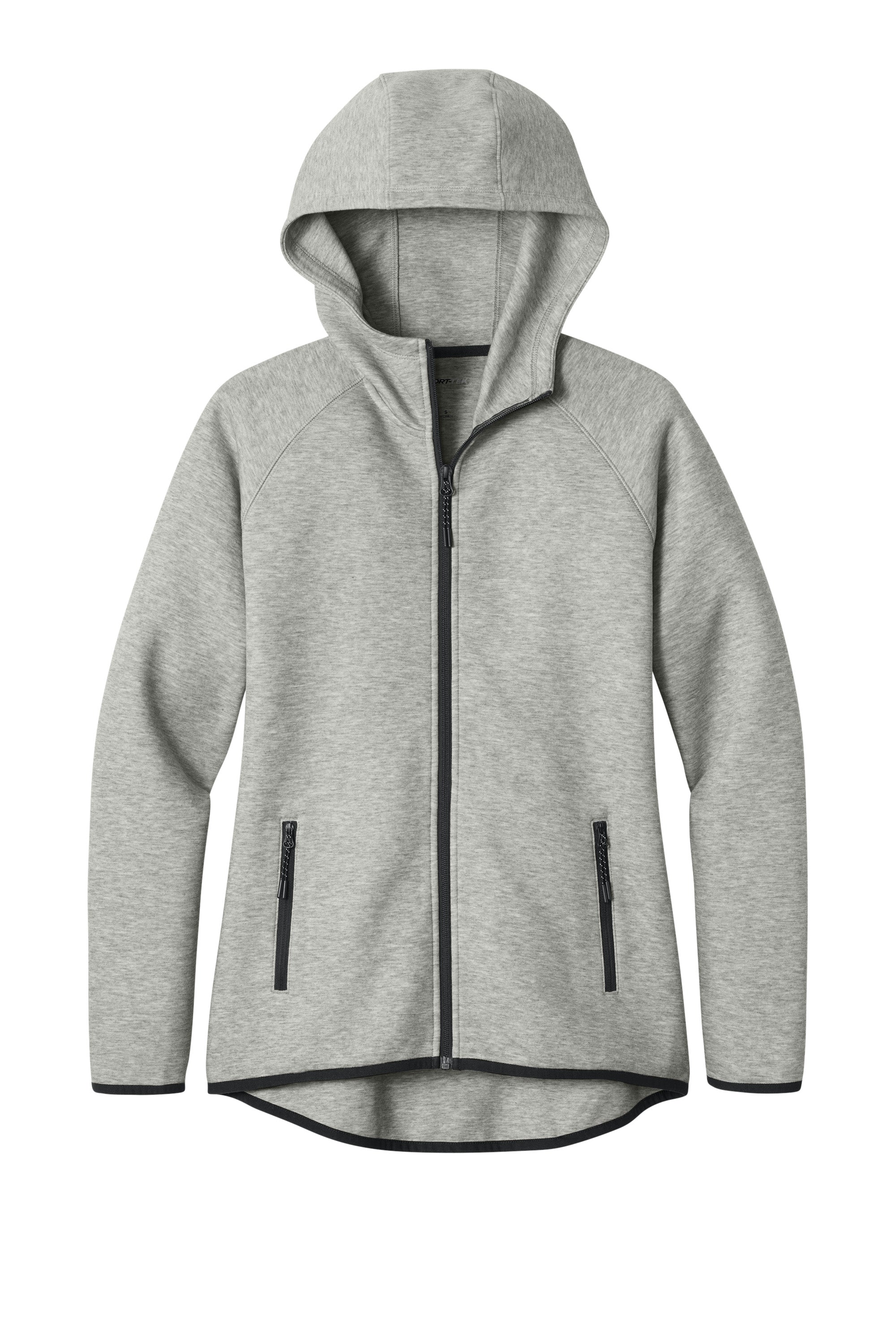 Sport-Tek LST840 Womens Phenom Full Zip Hooded Sweatshirt Hoodie w/ Pockets Heather Grey Flat Front