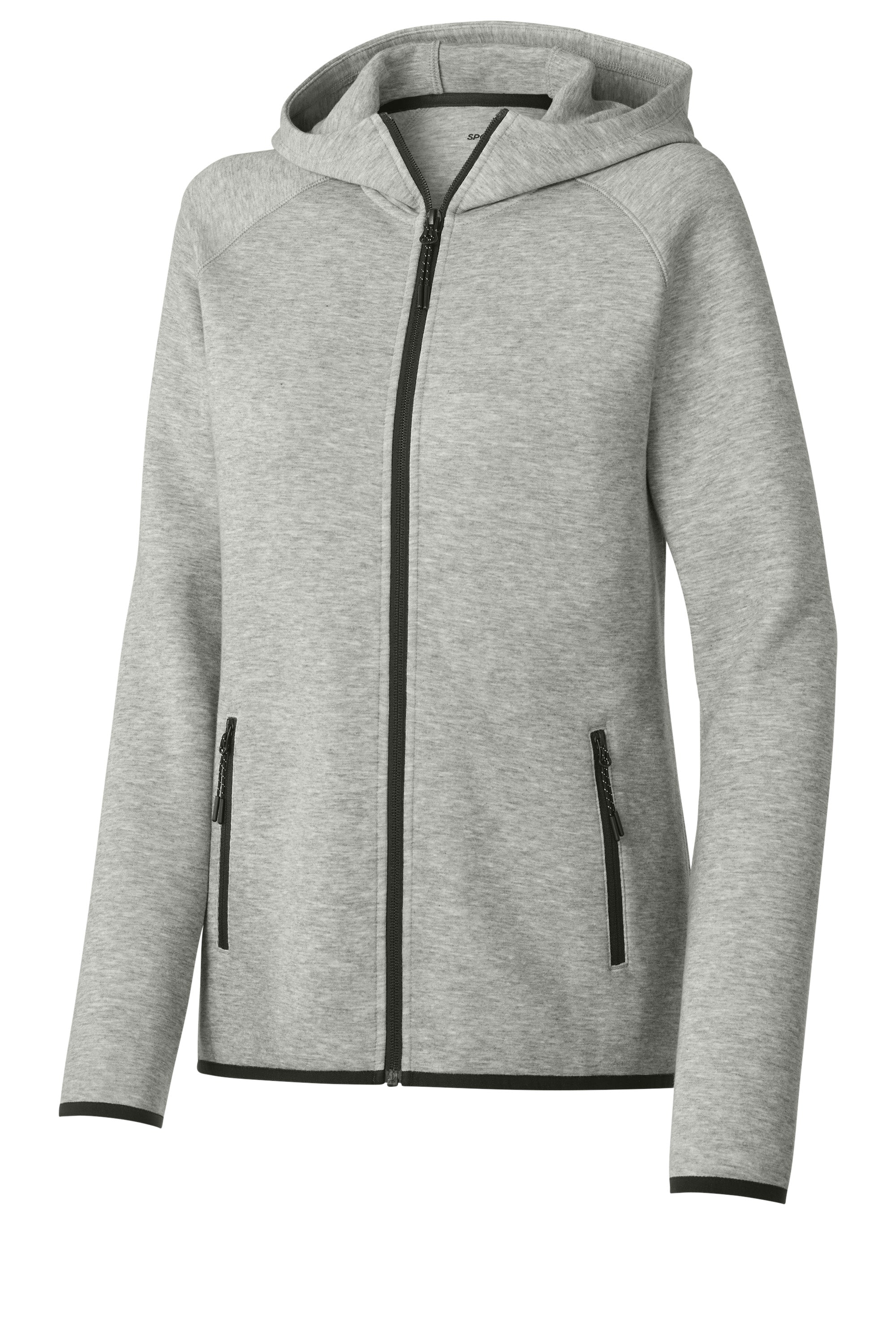 Sport-Tek LST840 Womens Phenom Full Zip Hooded Sweatshirt Hoodie w/ Pockets Heather Grey Form Front