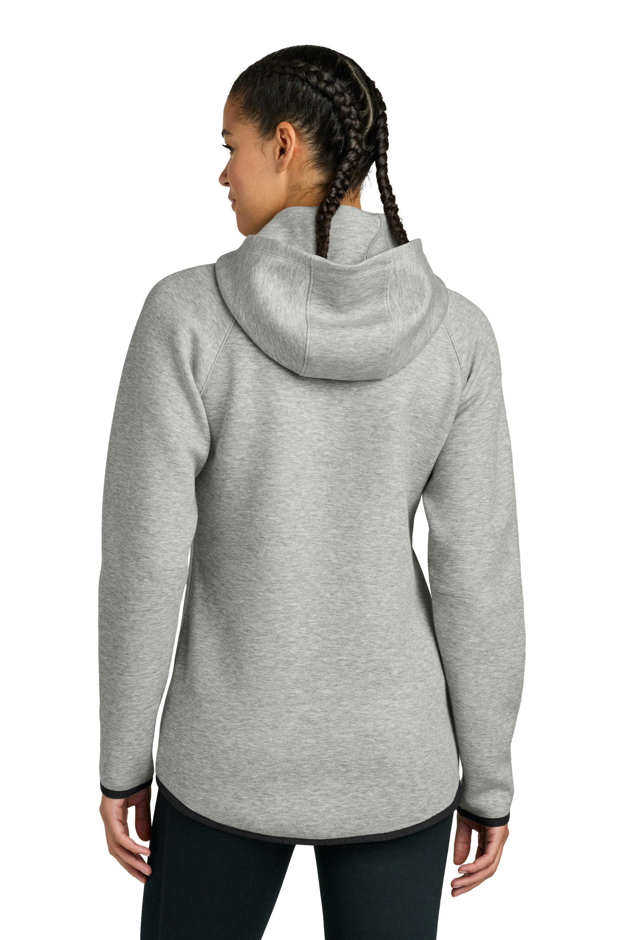 Sport-Tek LST840 Womens Phenom Full Zip Hooded Sweatshirt Hoodie w/ Pockets Heather Grey Model Back