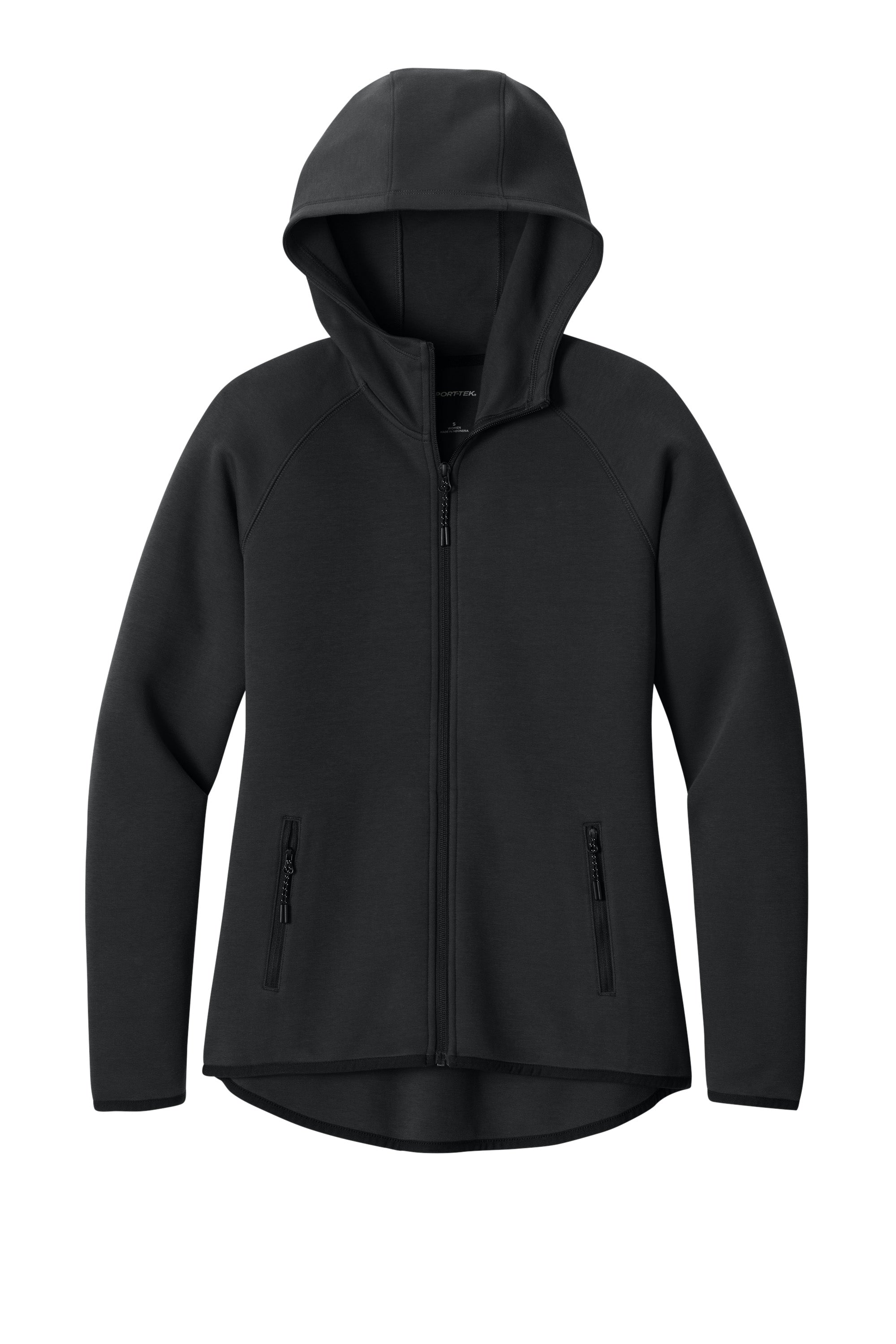 Sport-Tek LST840 Womens Phenom Full Zip Hooded Sweatshirt Hoodie w/ Pockets Black Flat Front