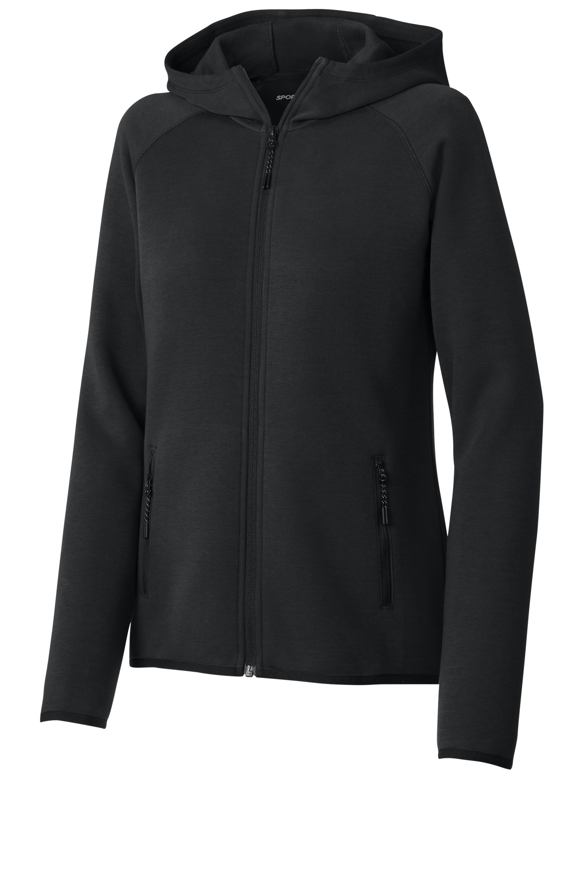 Sport-Tek LST840 Womens Phenom Full Zip Hooded Sweatshirt Hoodie w/ Pockets Black Form Front