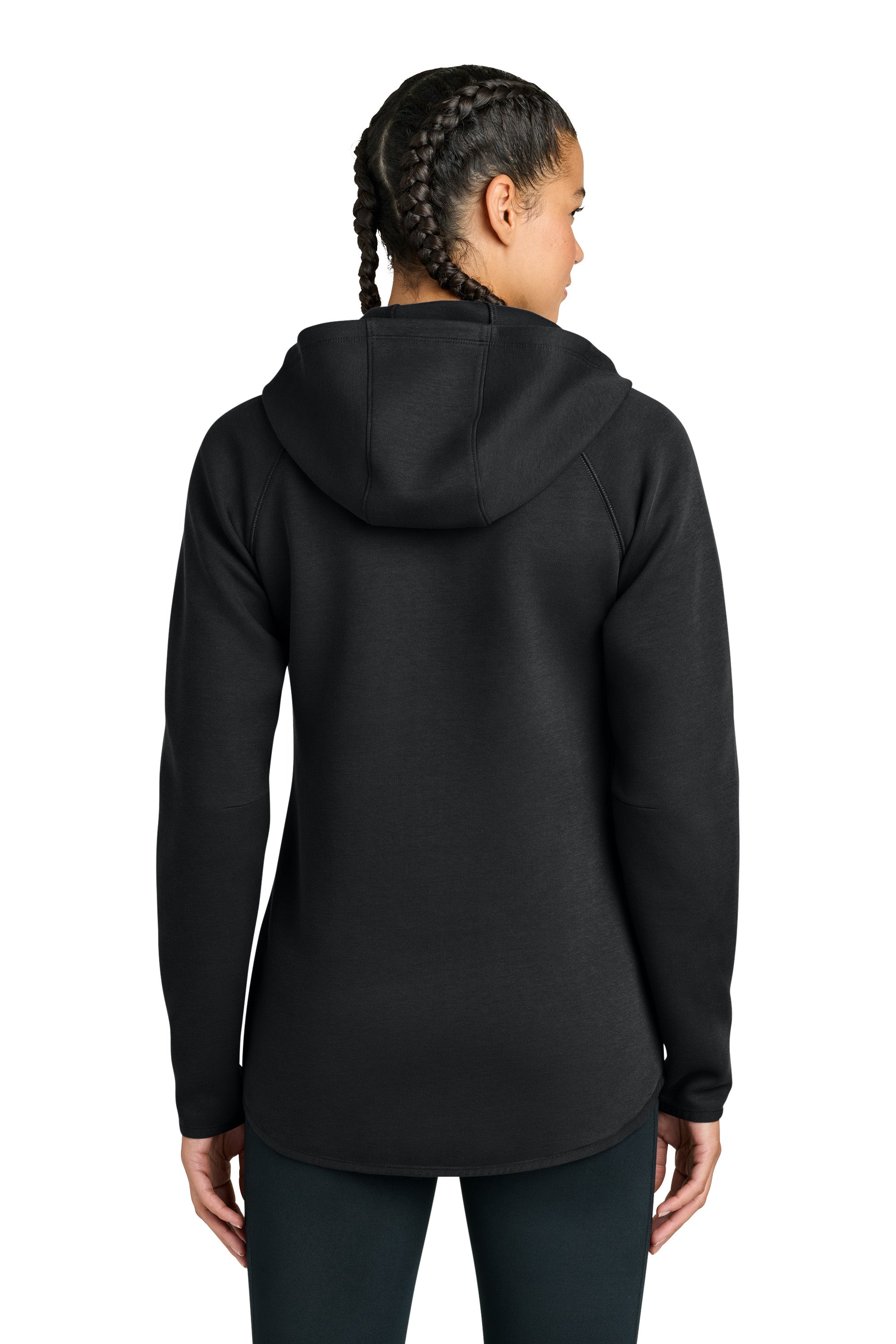Sport-Tek LST840 Womens Phenom Full Zip Hooded Sweatshirt Hoodie w/ Pockets Black Model Back