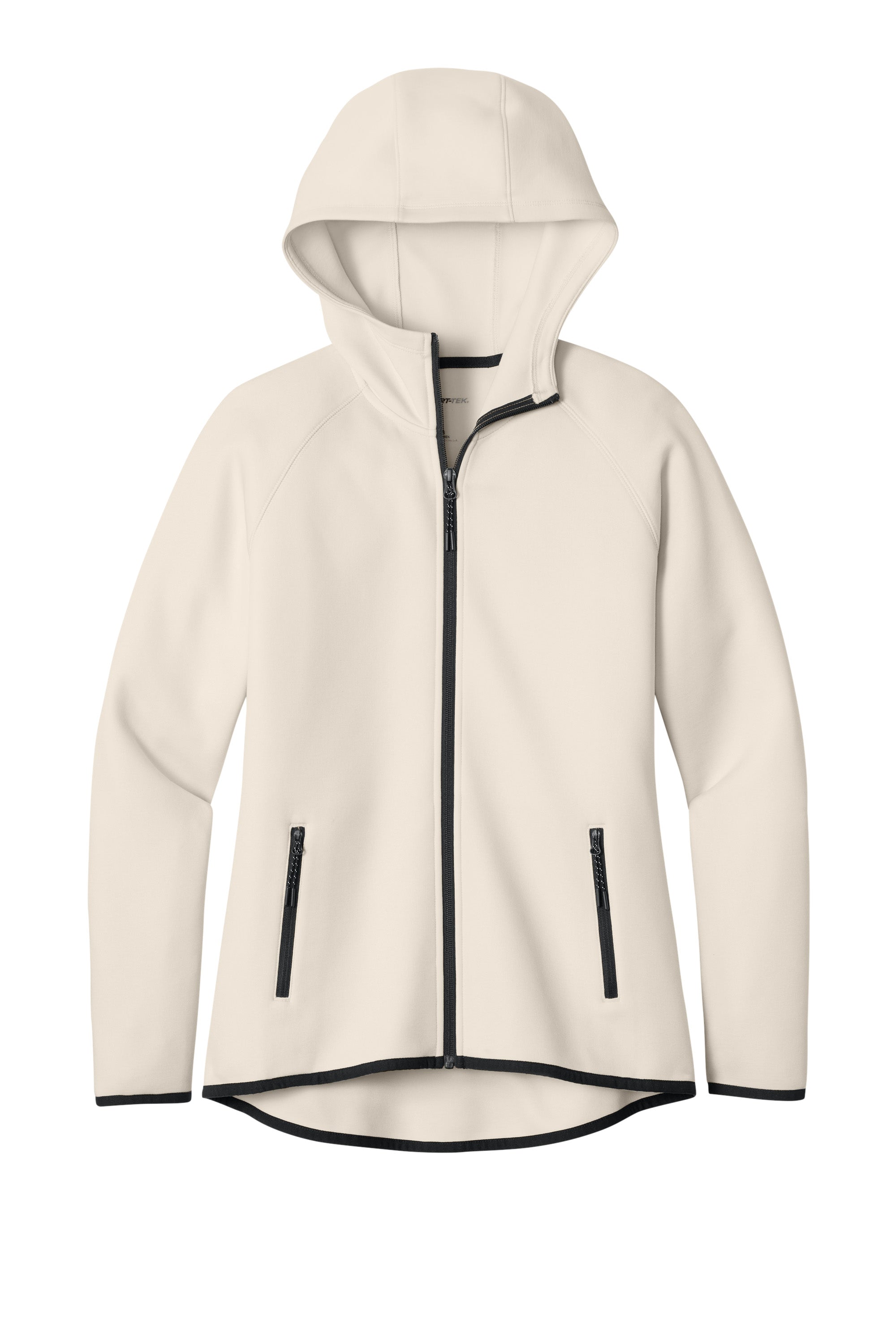Sport-Tek LST840 Womens Phenom Full Zip Hooded Sweatshirt Hoodie w/ Pockets Ecru Flat Front