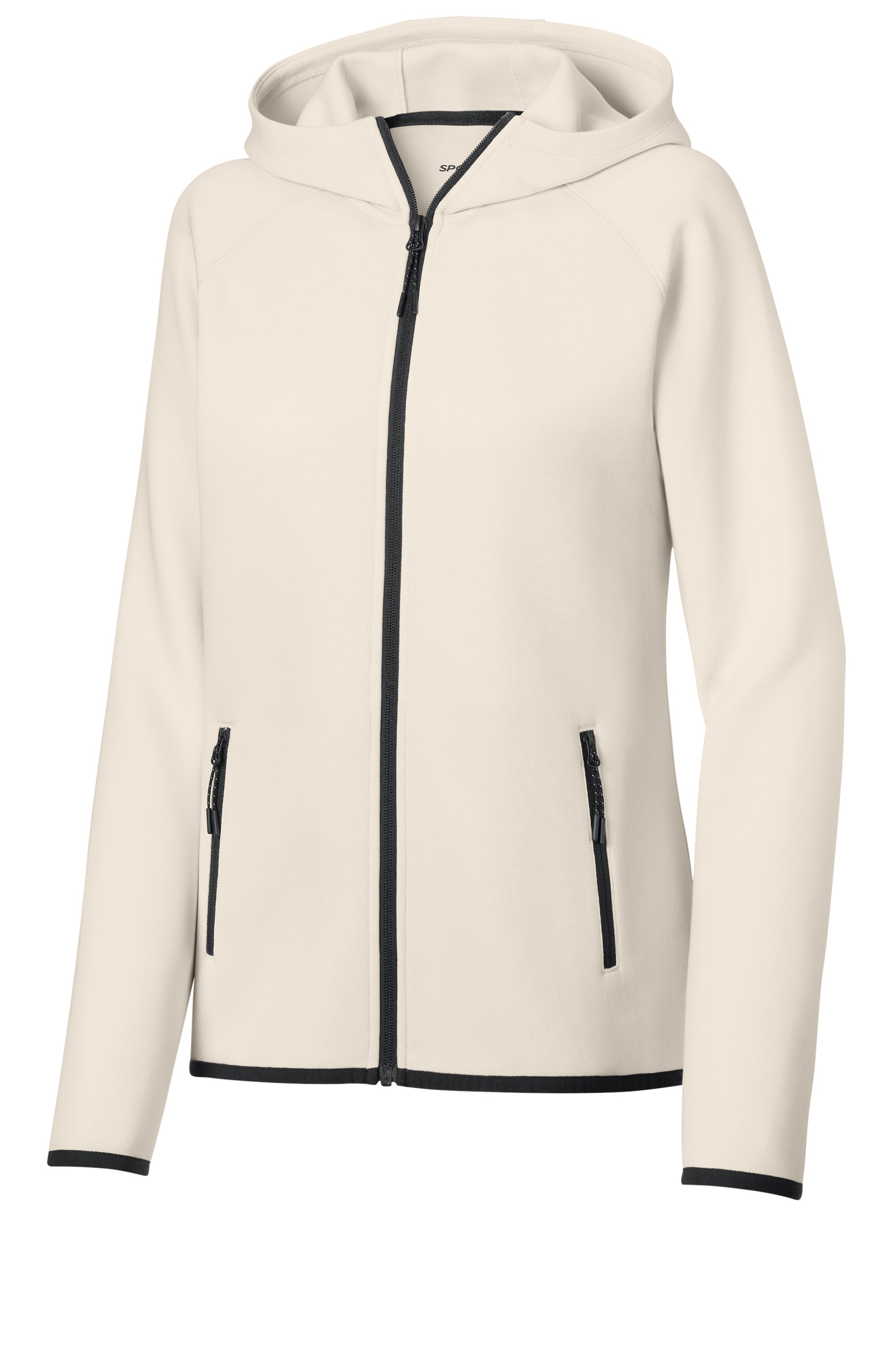 Sport-Tek LST840 Womens Phenom Full Zip Hooded Sweatshirt Hoodie w/ Pockets Ecru Form Front