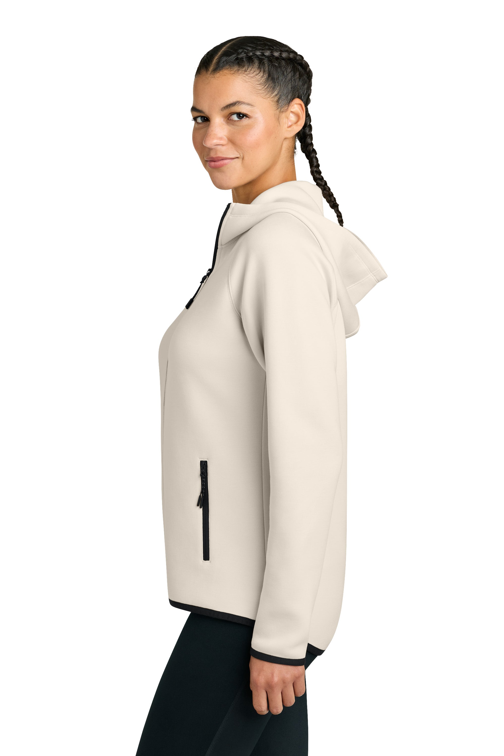Sport-Tek LST840 Womens Phenom Full Zip Hooded Sweatshirt Hoodie w/ Pockets Ecru Model Side