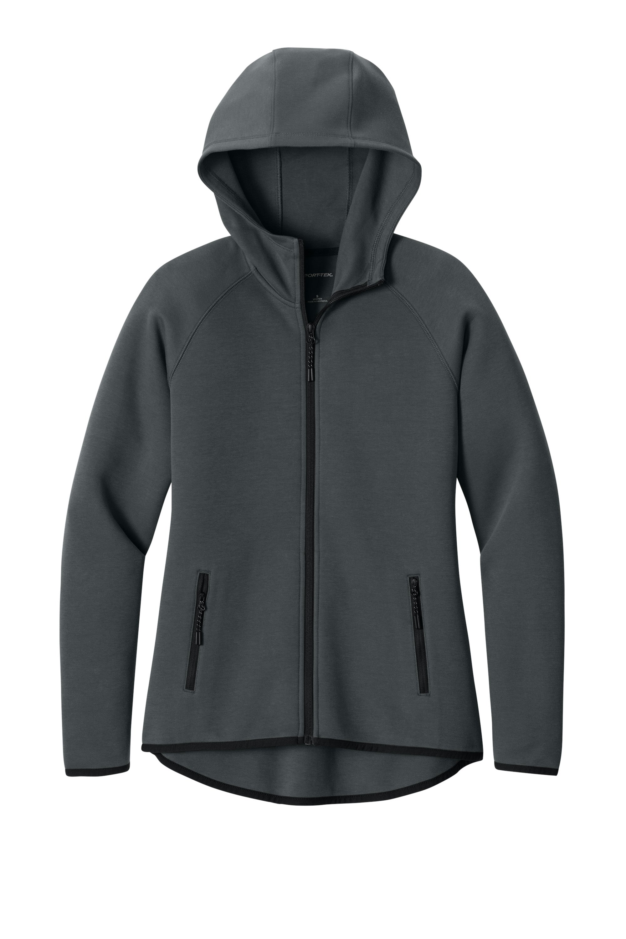 Sport-Tek LST840 Womens Phenom Full Zip Hooded Sweatshirt Hoodie w/ Pockets Iron Grey Flat Front