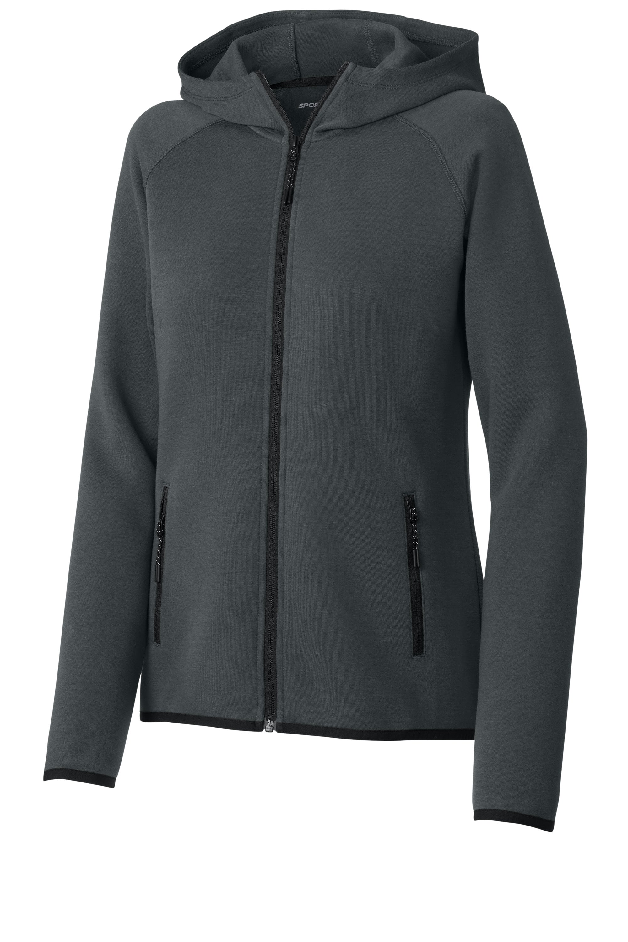 Sport-Tek LST840 Womens Phenom Full Zip Hooded Sweatshirt Hoodie w/ Pockets Iron Grey Form Front