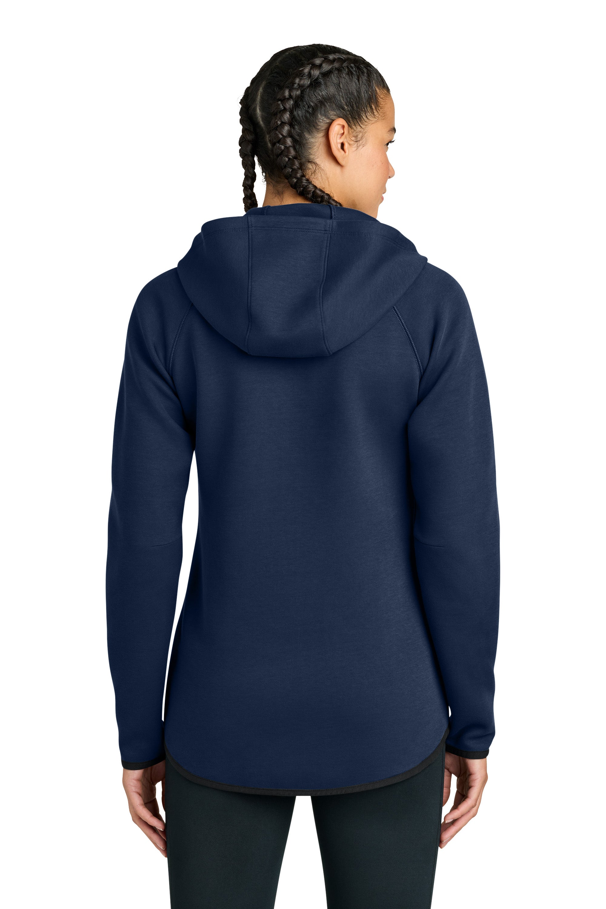 Sport-Tek LST840 Womens Phenom Full Zip Hooded Sweatshirt Hoodie w/ Pockets True Navy Blue Model Back