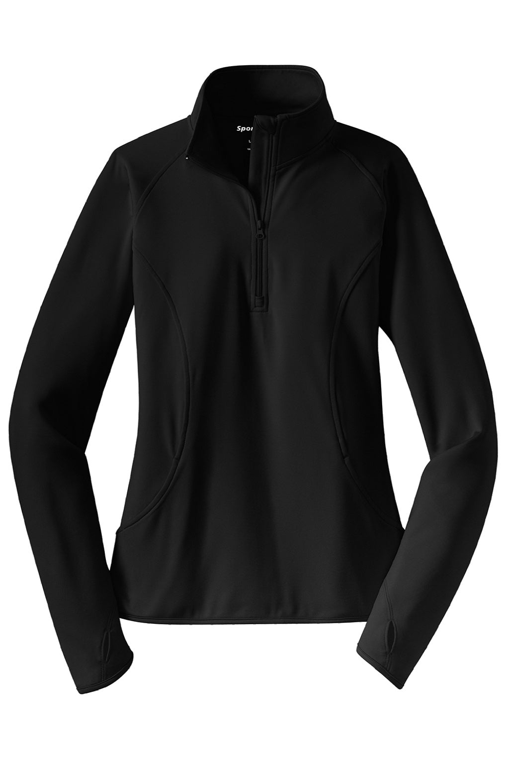 Sport-Tek LST850 Womens Sport-Wick Moisture Wicking 1/4 Zip Sweatshirt w/ Pouch Pocket Black Flat Front